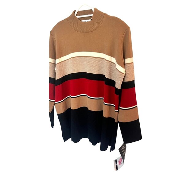 Karen Lessly NWT Womens Striped Tan Red Black Sweater SZ Petite Large - Picture 3 of 7